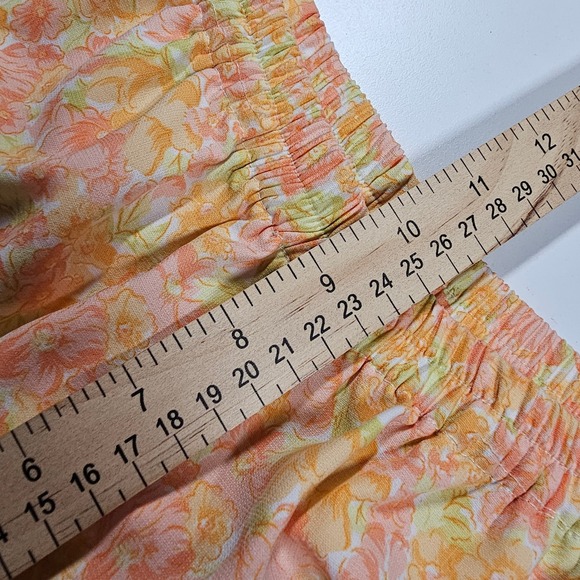 Vintage 70s Floral Matching Set 2 Pc Button Up Wide Leg Pants Orange Peach XS - Picture 9 of 13